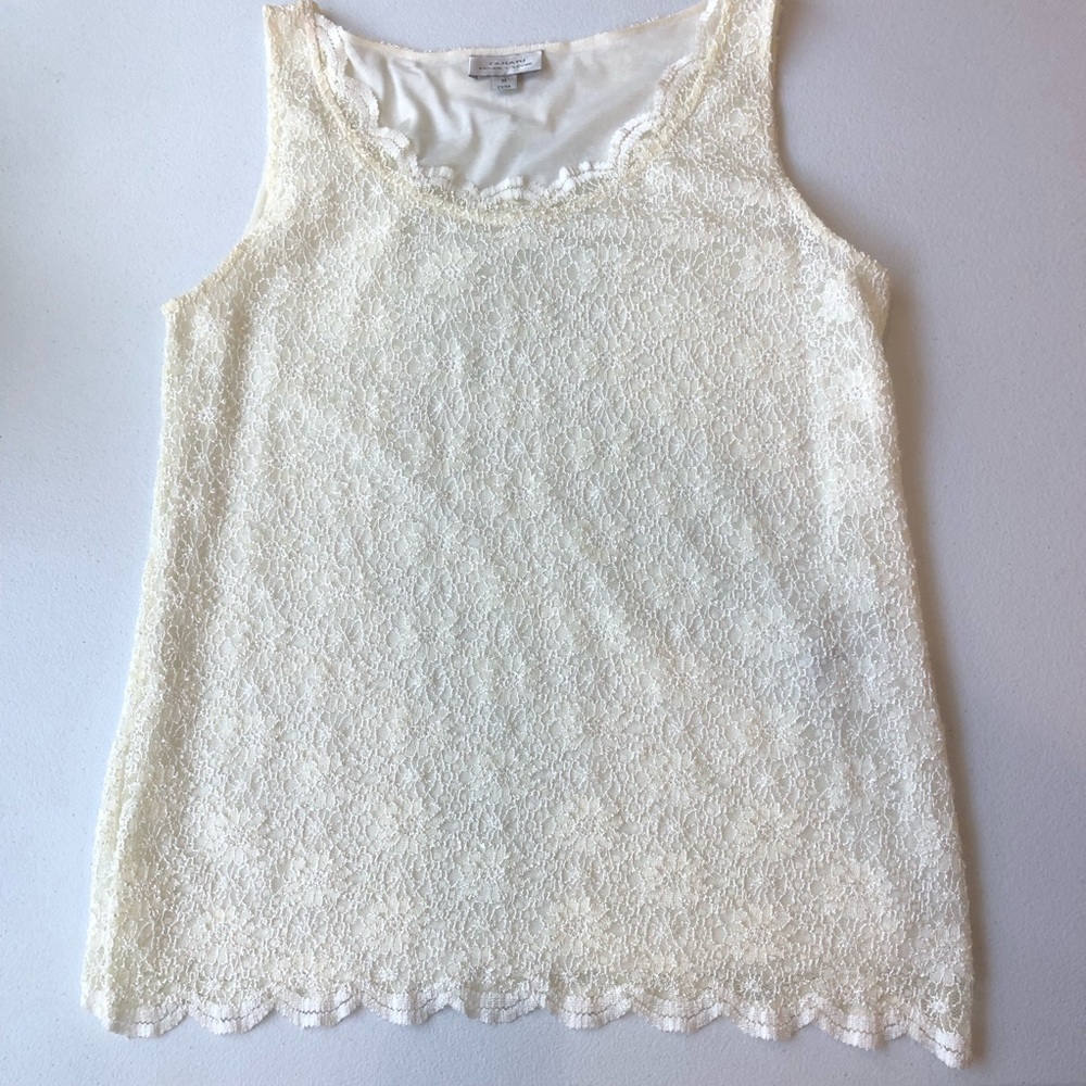 Tahari ASL M Ivory Sleeveless Scalloped Lace Top Feminine Fairy Cottagecore